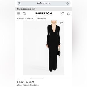 NWOT Saint Laurent Black Long-Sleeve Plunge Maxi Gown